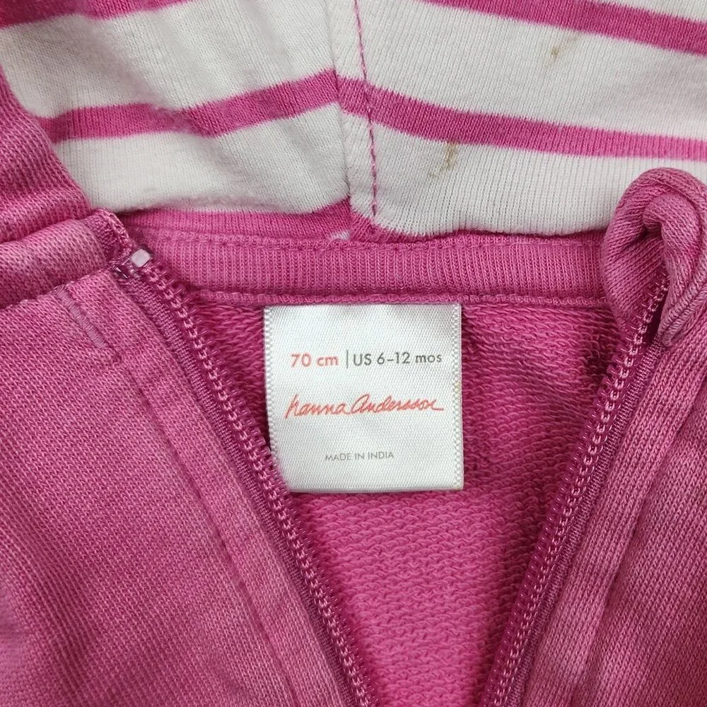 Hanna Andersson Bright Basics Bear Hoodie in Power Pink sz 6-12m 70cm Play